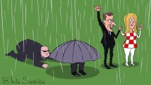 Политическая карикатура под дождем с тремя персонажами — CostaSpain.net Политическая карикатура под дождем с тремя персонажами
