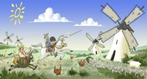 Рыцарь на белом коне с копьем и спутник на осле — CostaSpain.net Рыцарь на белом коне с копьем и спутник на осле