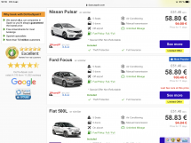 Сравнение цен на аренду автомобилей: Nissan Pulsar, Ford Focus, Fiat 500L