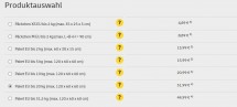 Выбор упаковки с указанием веса и размеров