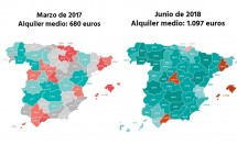 Сравнительная карта аренды жилья в Испании за 2017 и 2018 годы