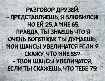 Текст о разговоре друзей о возрасте и шансах в любви