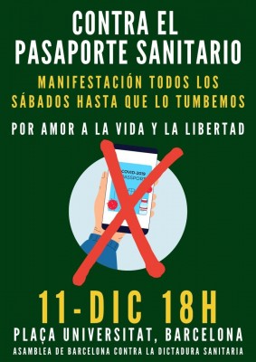 Призыв к протесту против санитарного паспорта в Барселоне