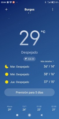 Температура 29°C, ясная погода, прогноз на три дня