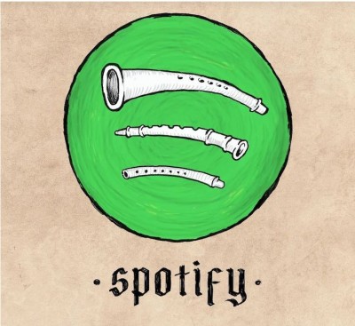 Логотип Spotify с изображением флейт на зеленом фоне