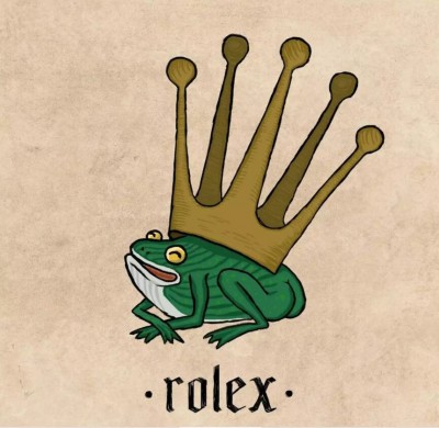Лягушка с короной и надписью "Rolex" внизу