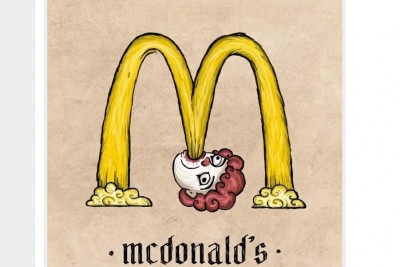 Логотип McDonald's с головой клоуна и желтыми арками