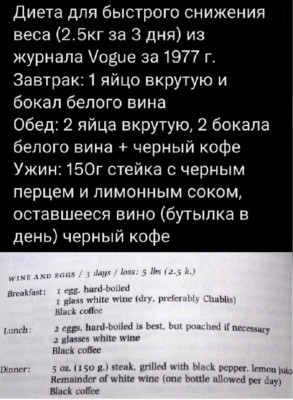 Диета для быстрого снижения веса из журнала Vogue 1977 года