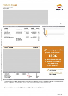 Счет за газ от компании Repsol с деталями потребления — CostaSpain.net Счет за газ от компании Repsol с деталями потребления