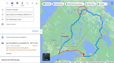 Маршрут между Хельсинки и Санкт-Петербургом через Костомукшу