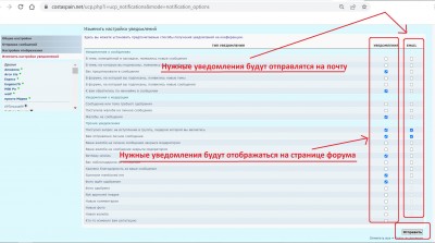 управление уведомлениями с форума
