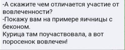 Диалог о различии участия и вовлеченности с юмором