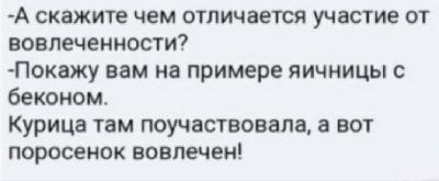 Диалог о различии участия и вовлеченности с примером