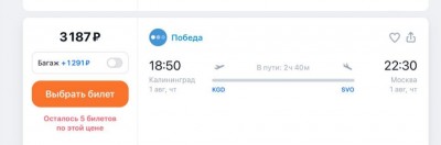 Билет на рейс из Калининграда в Москву