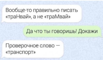 Обсуждение правильного написания слова «трамвай» в чате