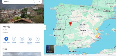 Hervás на карте Испании