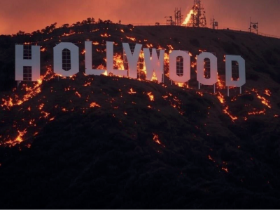 Пожар на склоне с надписью "HOLLYWOOD" на фоне заката — CostaSpain.net Пожар на склоне с надписью "HOLLYWOOD" на фоне заката