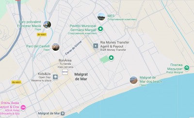 Карта с местами в Мальграт-де-Мар, Испания