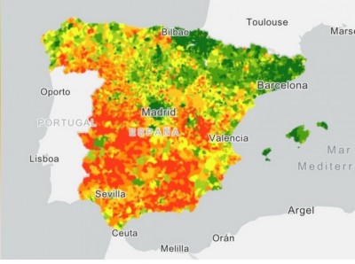 Карта Испании с цветовой шкалой по регионам