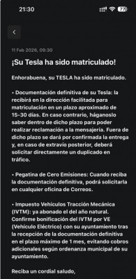 Уведомление о регистрации автомобиля Tesla. Информация о документах и налогах (в Испании)
