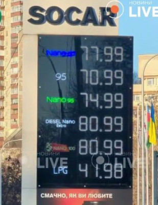 Ценность топлива на автозаправочной станции SOCAR.