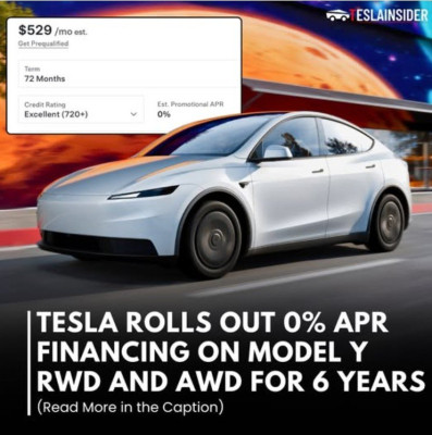 Изображение нового автомобиля Tesla Model Y с предложением 0% APR на финансирование.
