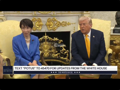 Дональд Трамп и женщина в голубом костюме на встрече.