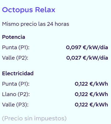 Текстовый объект с тарифами на электроэнергию от компании Octopus Relax.