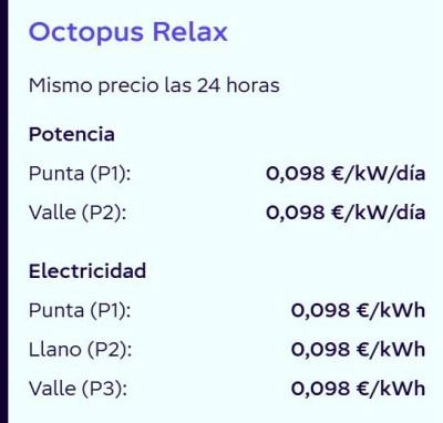 Информация о тарифах на электроэнергию от Octopus Relax.