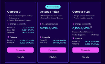 Таблица тарифов на энергию от компании Octopus.