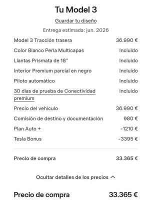 Документ с информацией о покупке автомобиля Tesla Model 3.