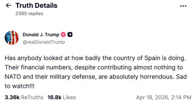 Твит Дональда Трампа о финансовом состоянии Испании.