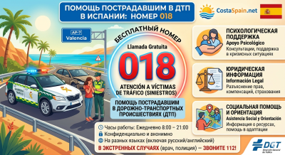 телефон 018 помощь пострадавшим в ДТП в Испании