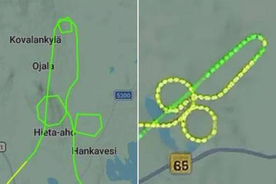 Изображение показывает маршруты полетов, выполненные в виде геометрических фигур, в Испании