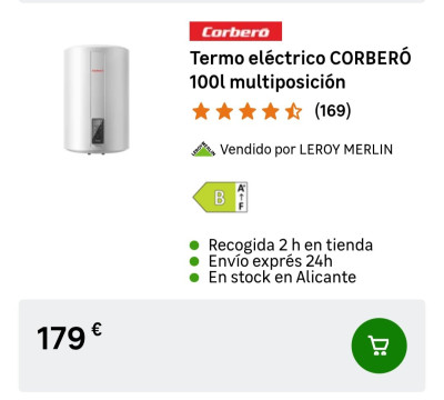 Электрический бойлер Corberó на 100 литров, цена 179 €.
