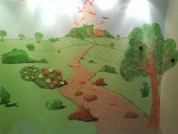 Стен mural с замком, деревьями и цветами
