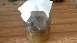 Банка с закваской, накрытая марлей, на столе