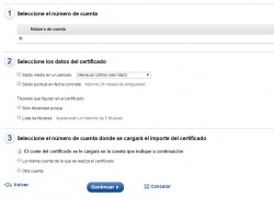 Форма для запроса банковского сертификата. Выбор счета и данных